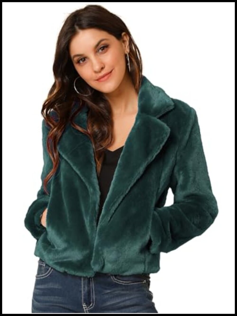 Women's Cropped Faux Fur Coat Notched Lapel Winter Outerwear
